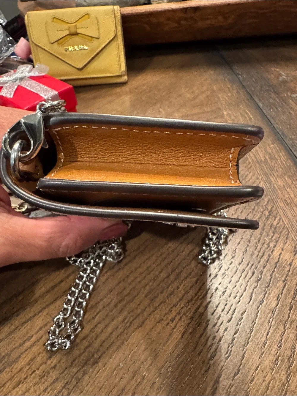 Coach Cream Mini Crossbody with Rainbow Print and Silver Chain